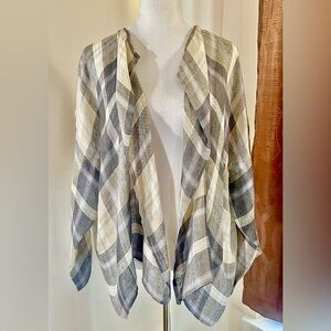 Eskandar Vintage Designer 100% Linen Cardigan Jacket Wrap Open Front Plaid
